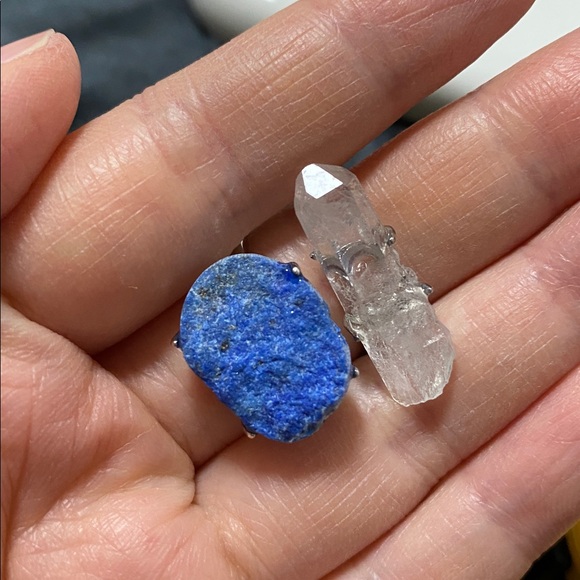 Azurite & Quartz Statement Ring | Dual Stone Adjustable Crystal Ring - Picture 3 of 9